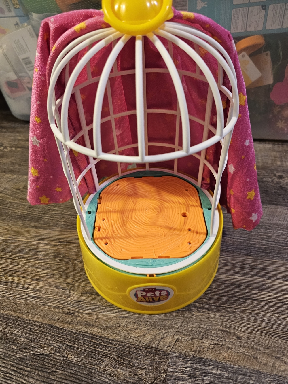 Cute Yellow Toy Cage with Pink Star Fabric Cover